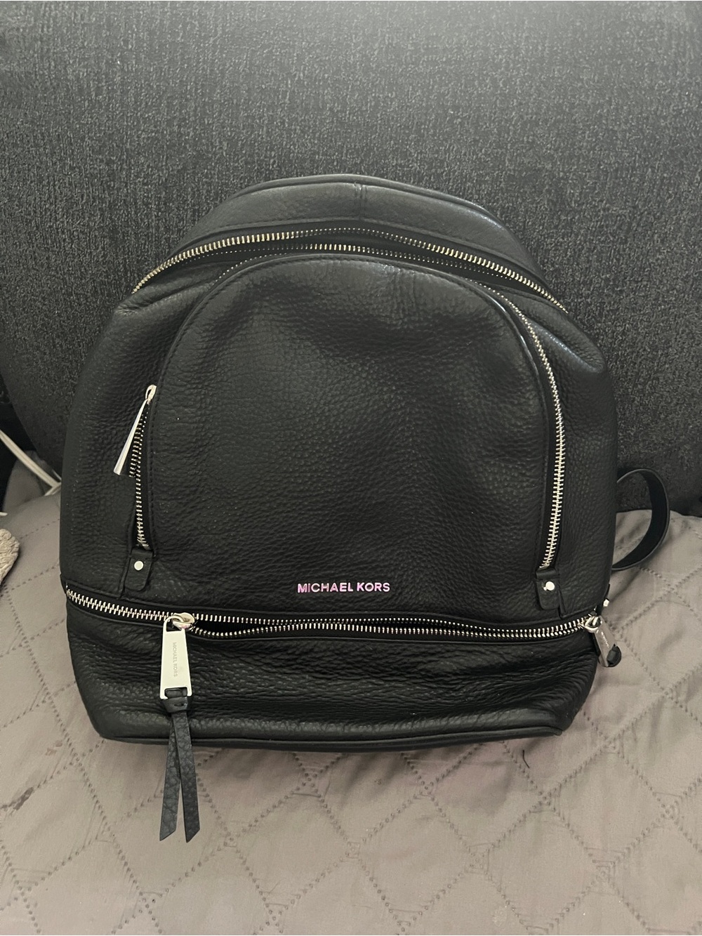 Michael Kors Black Pebbled Leather Shoulder Bag with Silver Hardware